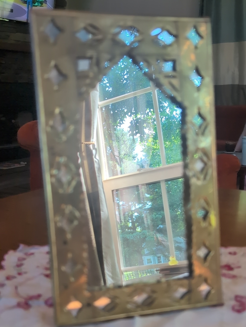 Brass Pierced Ornate Table Top Mirror Antique Or Vintage